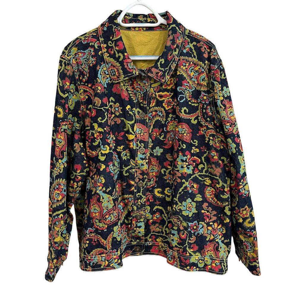 Boho‎ Jacket Floral Overshirt Cotton Size 4X Women’s Artsy Cottagecore Vintage